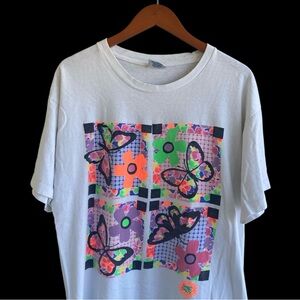 Vintage 90s Art Tee Butterflies And Flowers Beach Party XL VTG Single Stitch